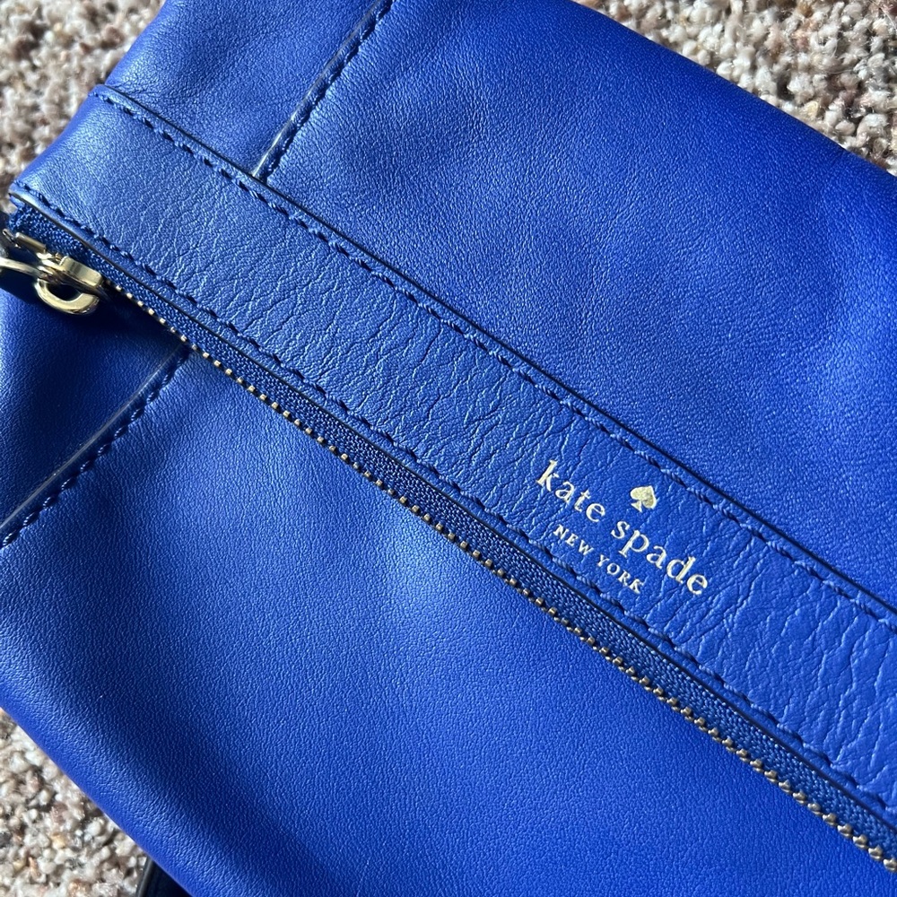 kate spade cobalt blue leather crossbody with gold hardware